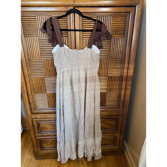 Beautiful Tie Shoulder Gingham Maxi Dress size L NWOT - Picture 4 of 4